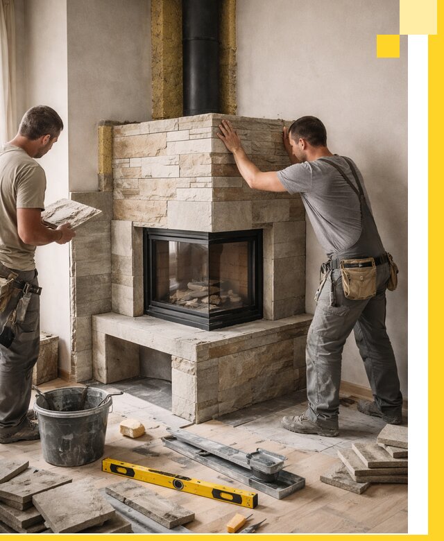 Угловые камины под ключ проект, монтаж и отделка в Михайловке