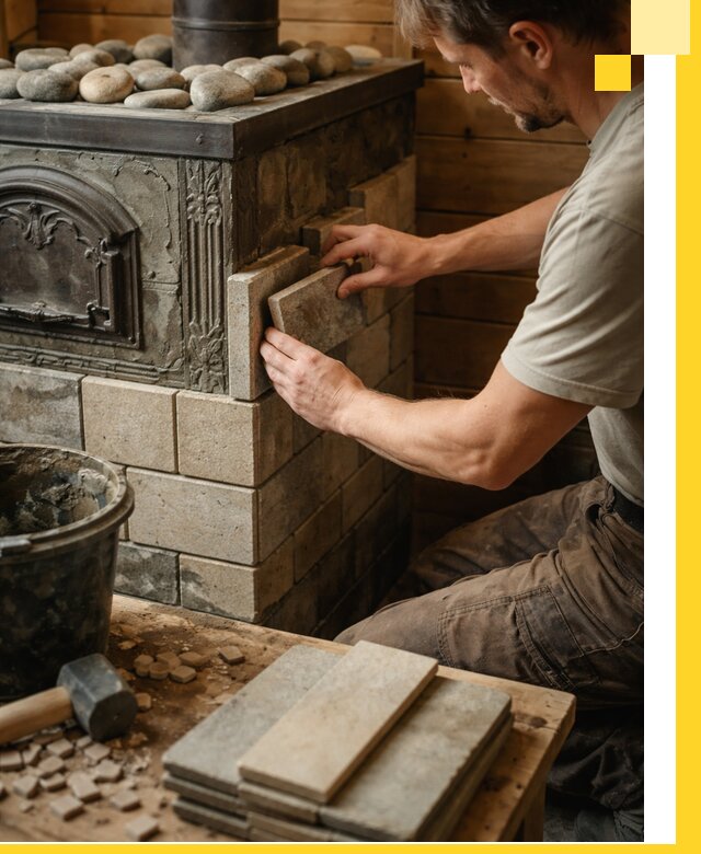 Облицовка банных печей в Михайловке профессиональная отделка