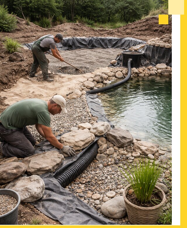 Строительство природных бассейнов и озер в Михайловке под ключ