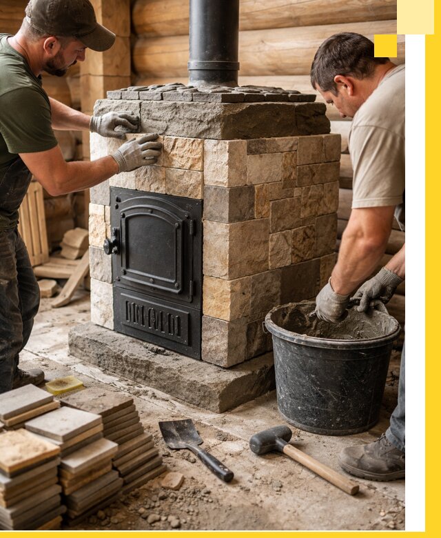 Облицовка банной печи под ключ в Михайловке: камень и плитка