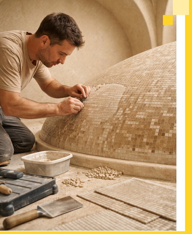 Профессиональная укладка мозаики для хамама под ключ в Михайловке